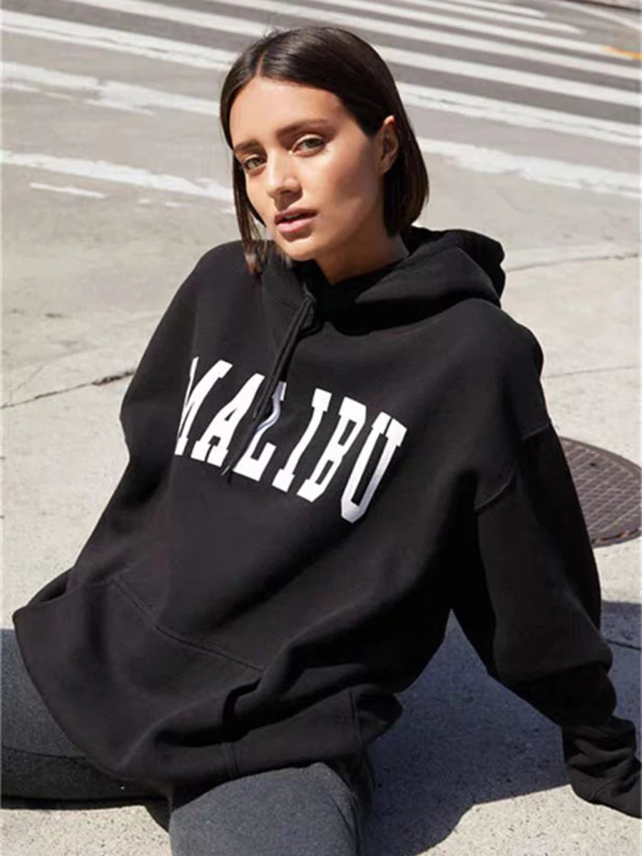 Vintage Letter Print Oversized Cotton Hoodie –  Streetwear Comfort