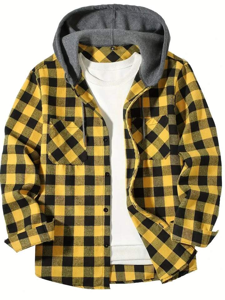 Men's Hooded Plaid Flannel Shirt - Slim Fit Shacket Jacket