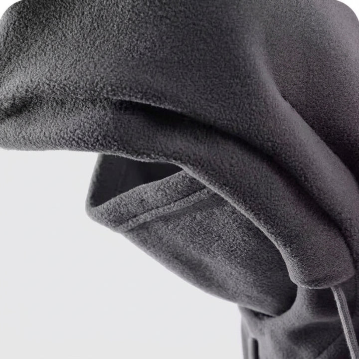 Gray hood with text about a hidden plastic nose bridge