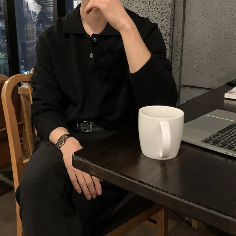 Light Luxury Knit Polo Neck Sweater Men