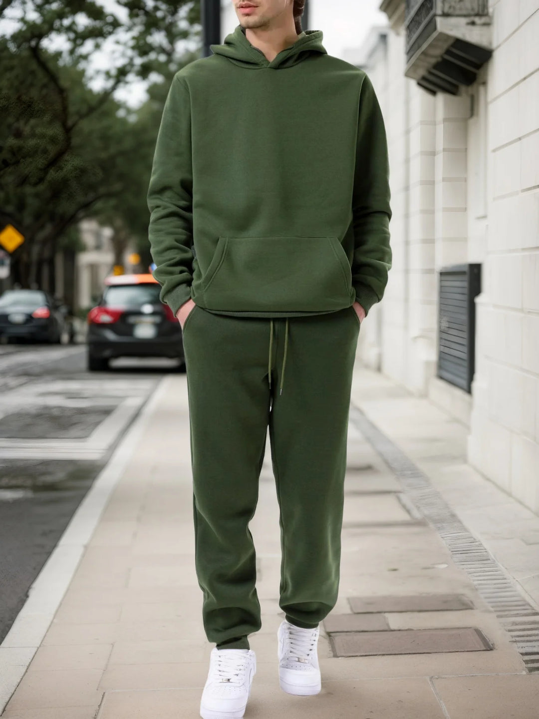 Men's Autumn and Winter Solid Color  Pants Two-piece Set Casual Sportswear Men's Tracksuit