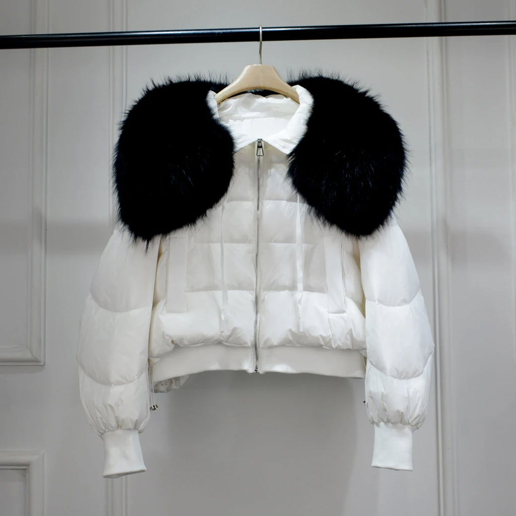 Short White Duck Down Parka Women-HighTouch
