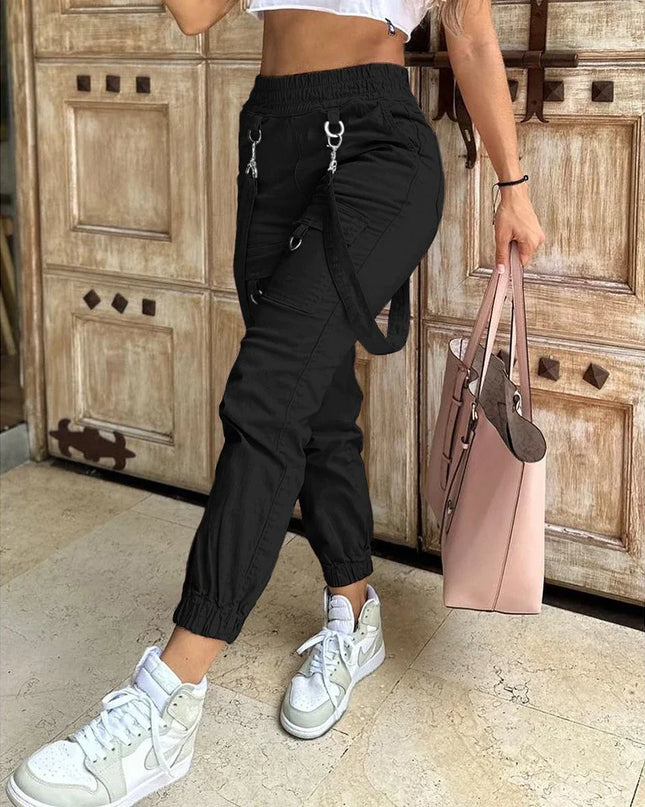 Women’s High-Waist Street Cargo Pants – Loose Wide-Leg Trousers with Pockets