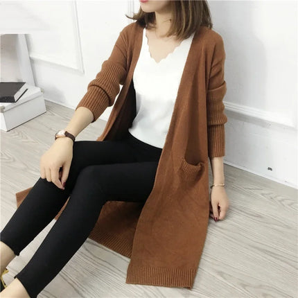 Women’s Long Winter Zipper Jacket – Elegant Street-Style Coat with Pockets