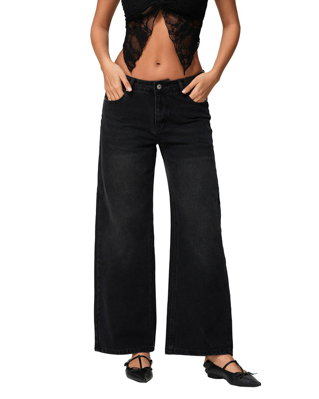 Women’s Low-Rise Wide-Leg Loose Denim Jeans – Solid Colour Spring Style