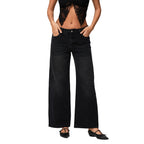 Women’s Low-Rise Wide-Leg Loose Denim Jeans – Solid Colour Spring Style-HighTouch