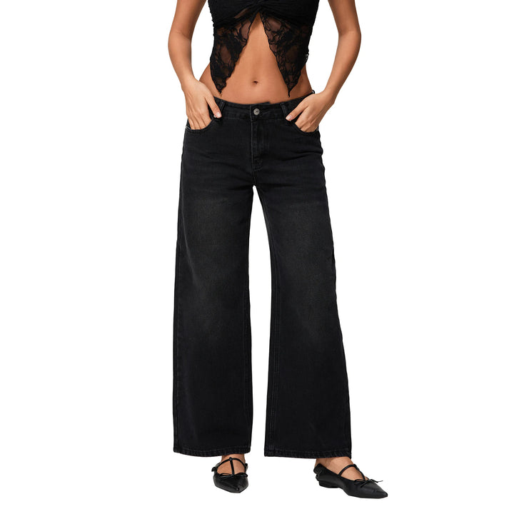 Women’s Low-Rise Wide-Leg Loose Denim Jeans – Solid Colour Spring Style-HighTouch