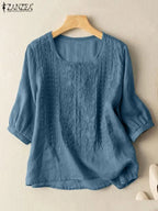 Vintage Lace Crochet Blouse – Elegant 3/4 Sleeve Embroidered Top-HighTouch