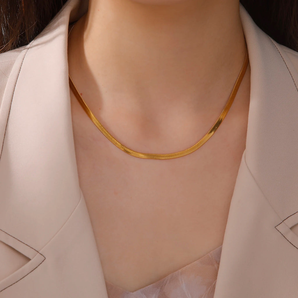 Gold Colour Stainless Steel Snake Chain Necklace-HighTouch