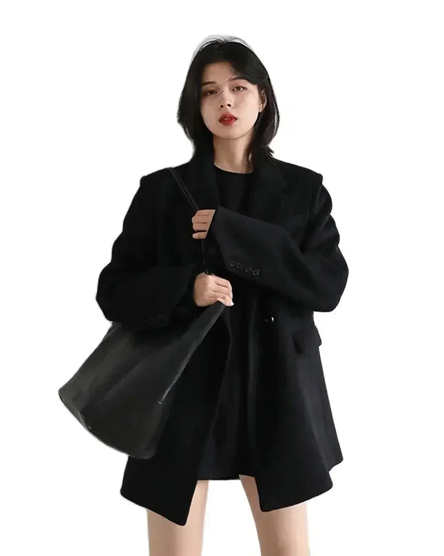 Mid-Long Wool Blend Overcoat for Women