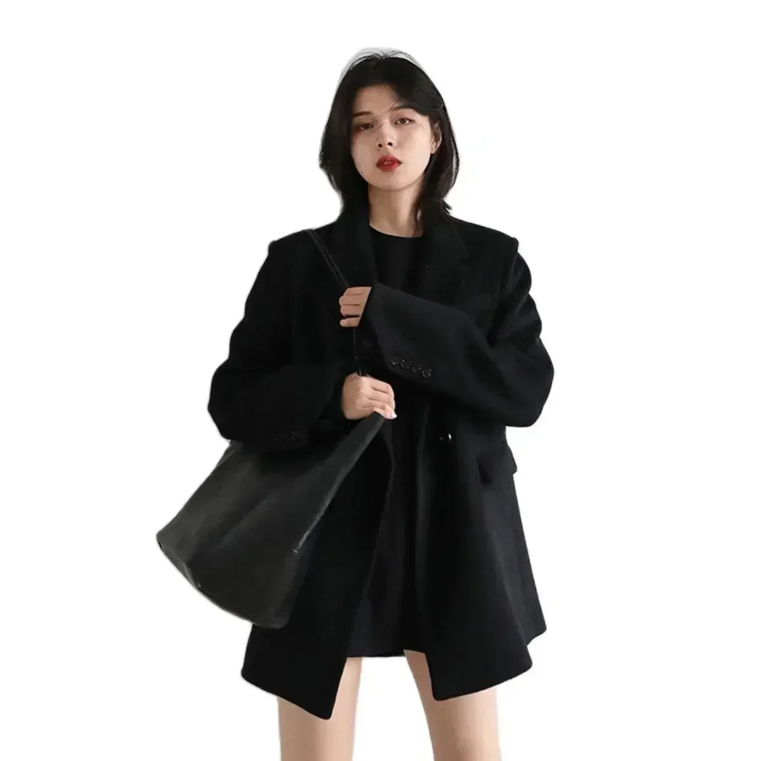 Mid-Long Wool Blend Overcoat for Women-HighTouch