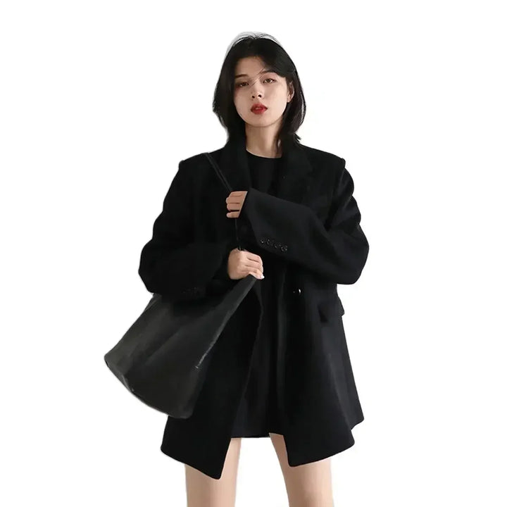 Mid-Long Wool Blend Overcoat for Women-HighTouch