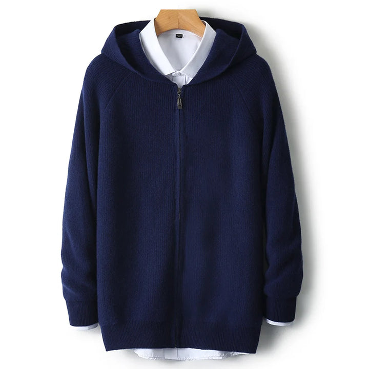 Wool Zip Hoodie Cardigan Men ‒ Thick Knit Autumn/Winter Zip Jacket-HighTouch