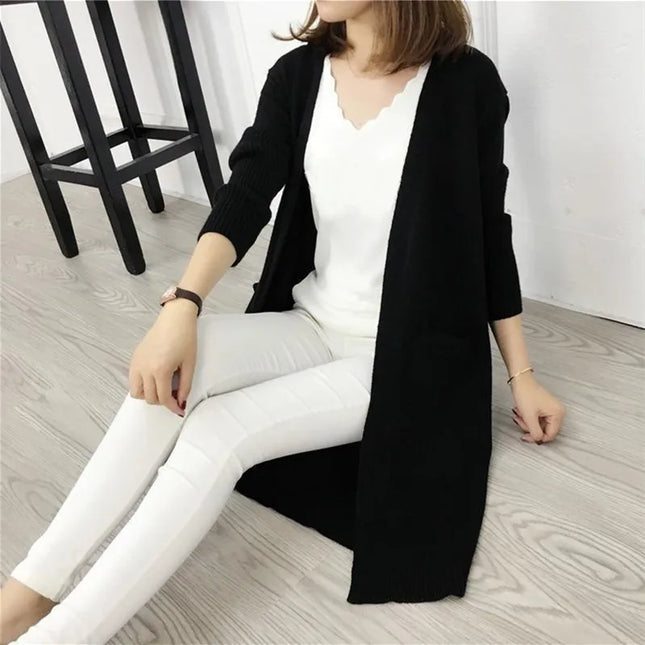 Women’s Long Winter Zipper Jacket – Elegant Street-Style Coat with Pockets