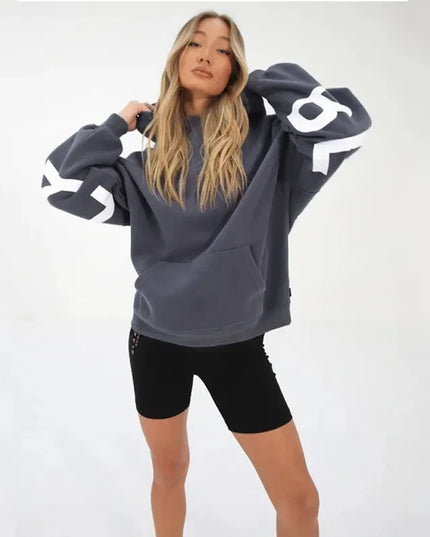 European American Fashion Printed Thick Loose Hoodie