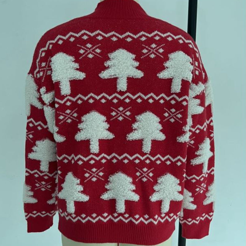 Women's Textured Motif Christmas Crew Neck Knit Sweater