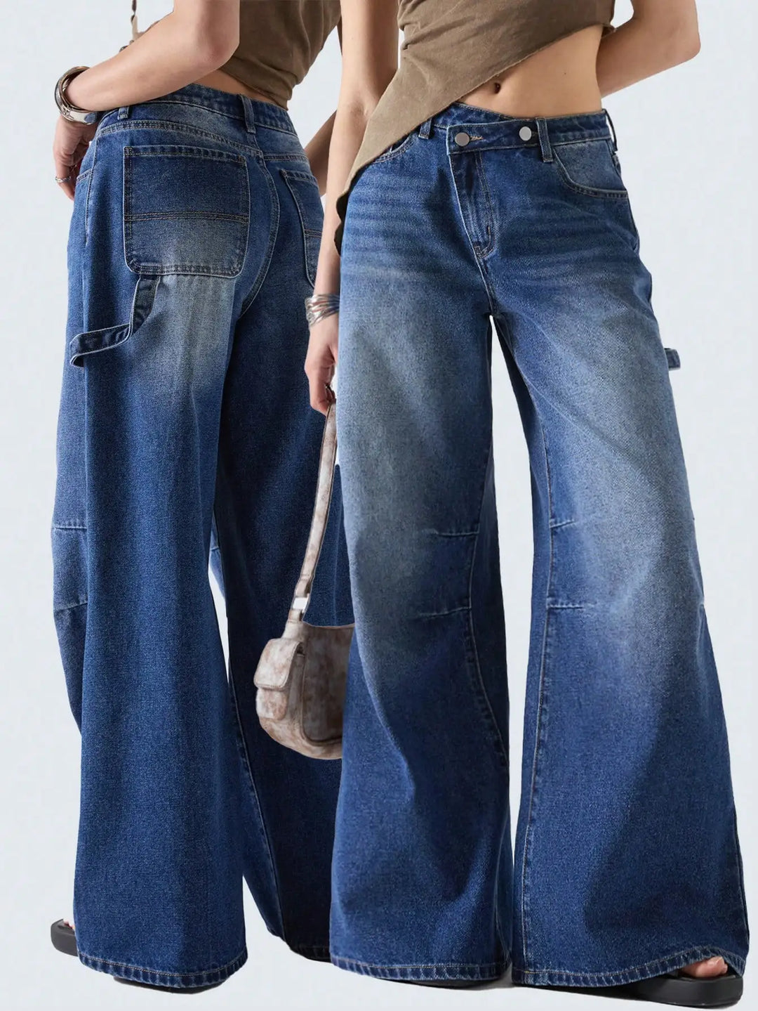 Women’s American Retro Wide-Leg Jeans High-Waist Denim Pants-HighTouch