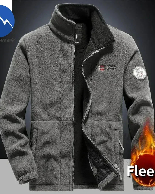 Men’s Thick Fleece Winter Jacket – Double-Pocket Hiking & Ski Outerwear