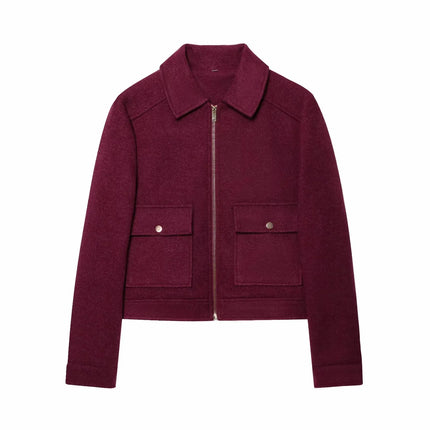 Women's Winter Zipper Jacket - Elegant Short Street Coat with Pockets