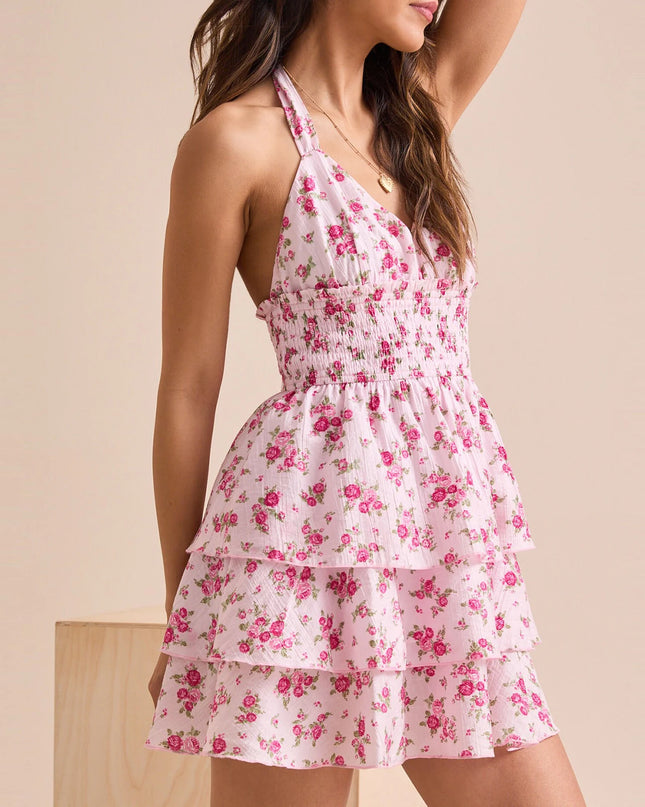 Floral Halter Ruffled Smocked Mini Dress – Sweet, Breezy & Chic