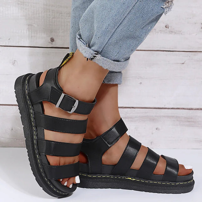 Casual Sport Women's Sandal Peep Toe Metal Buckle Car Stitch Roman Sandal
