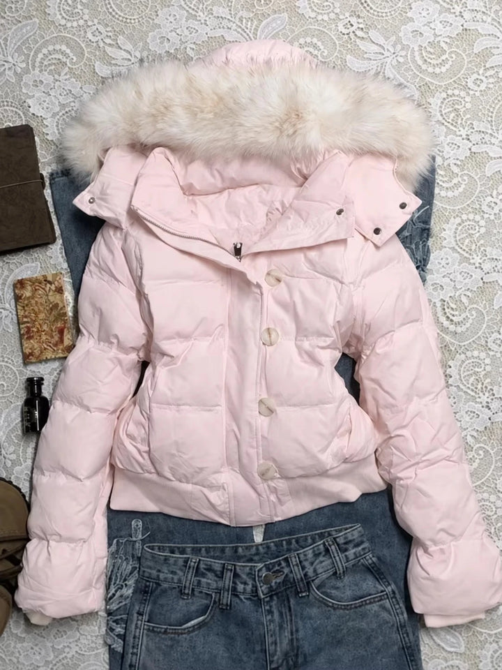 Winter Faux Fur Hood Jacket Women Y2K Vintage Gothic Parka