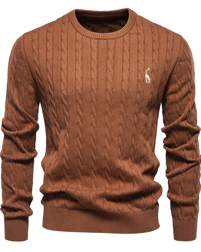 Men's Giraffe Embroidered Cotton Sweater – Unique & Comfortable