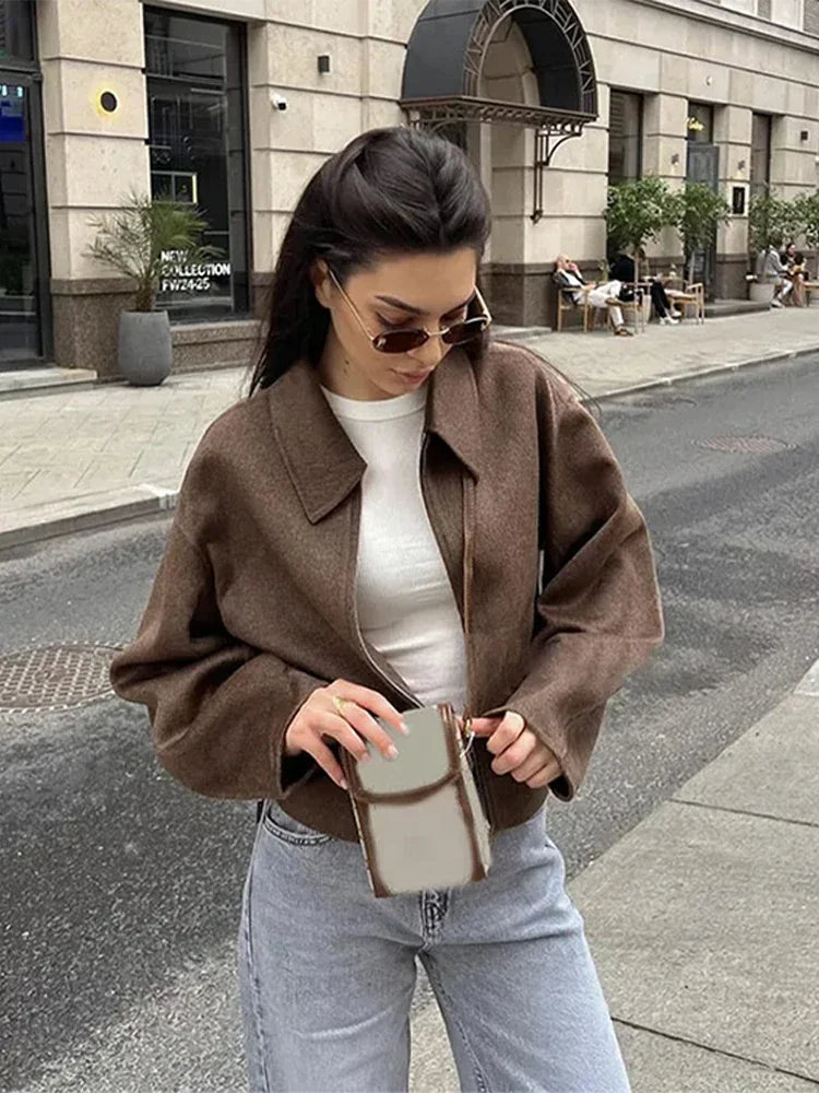 Vintage Brown Wool Zip Jacket-HighTouch