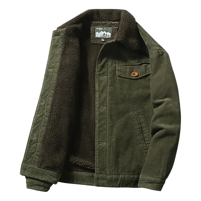 Plus Velvet Corduroy Parka Jacket Men-HighTouch