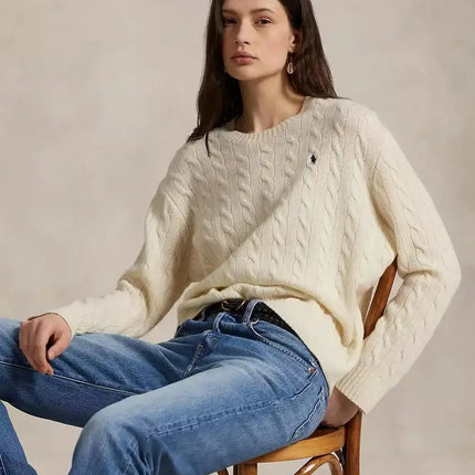 Women’s Cable Knit Wool-Cashmere Crewneck Sweater