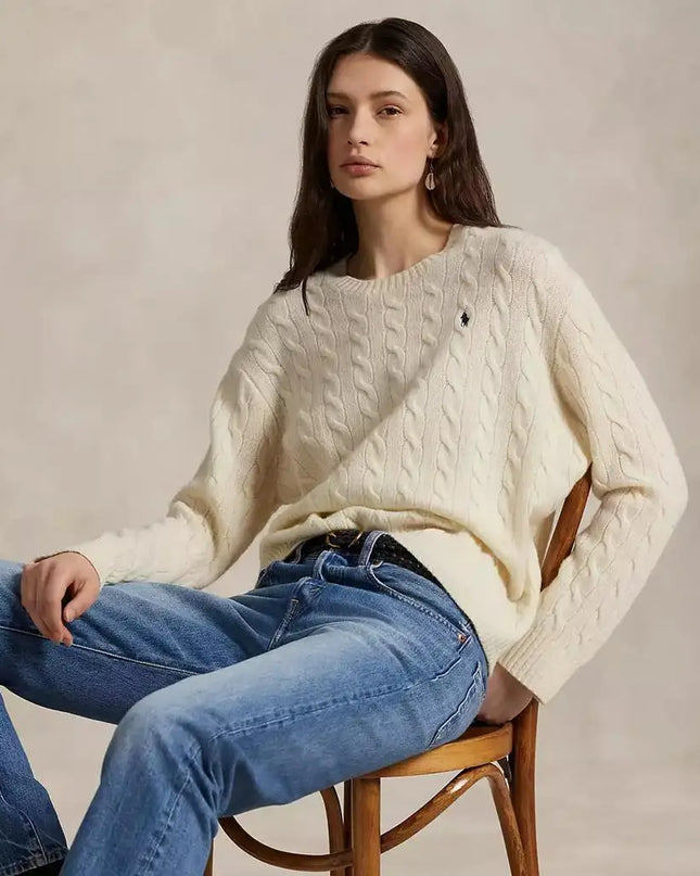Women’s Cable Knit Wool-Cashmere Crewneck Sweater