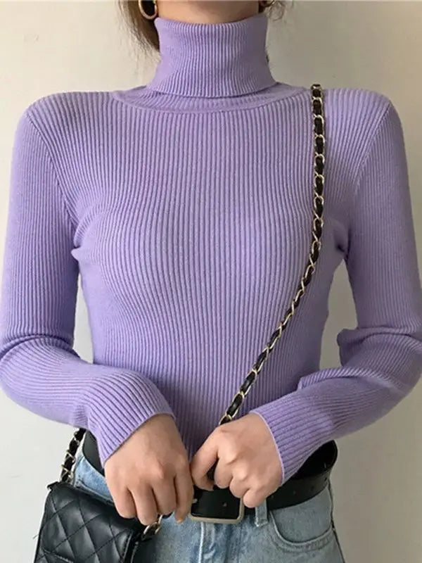 Women's Cashmere Turtleneck Sweater Soft Knit Autumn Winter Top-HighTouch