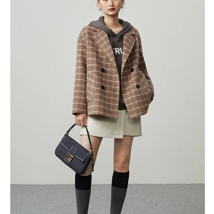 British Plaid Wool Suit Jacket for Women