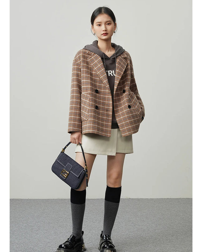 British Plaid Wool Suit Jacket for Women