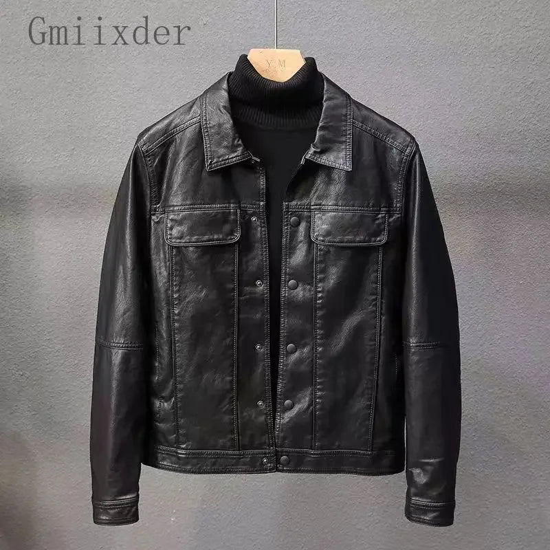 Korean-Style Slim PU Motorcycle Jacket for Men-HighTouch
