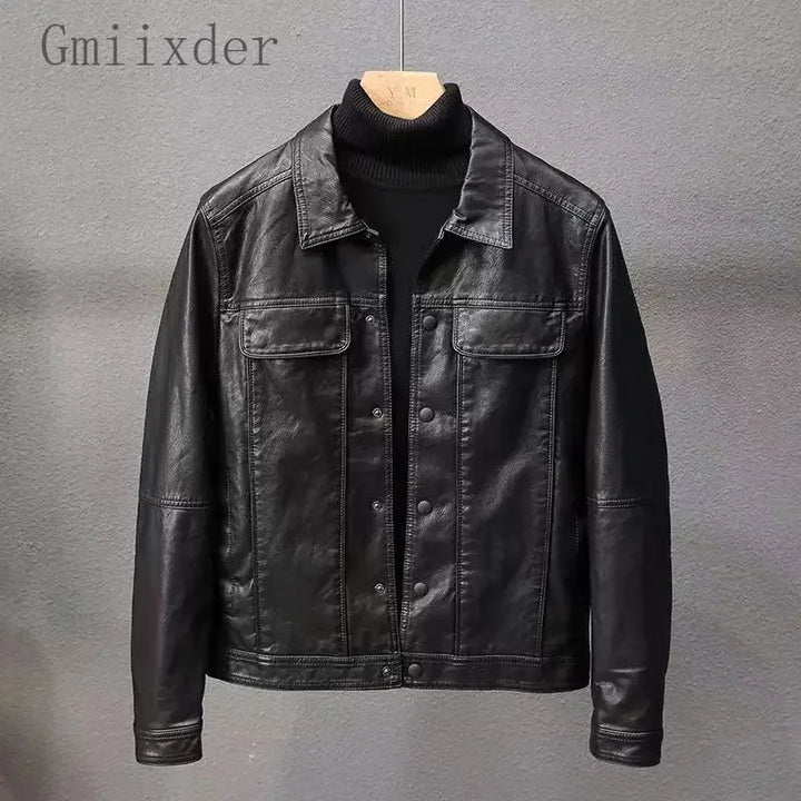 Korean-Style Slim PU Motorcycle Jacket for Men-HighTouch