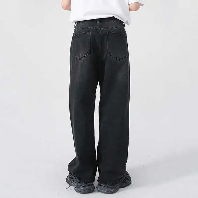 Korean Streetwear Straight-Wide Leg Denim Jeans for Men – Vintage Wash, Baggy Comfort