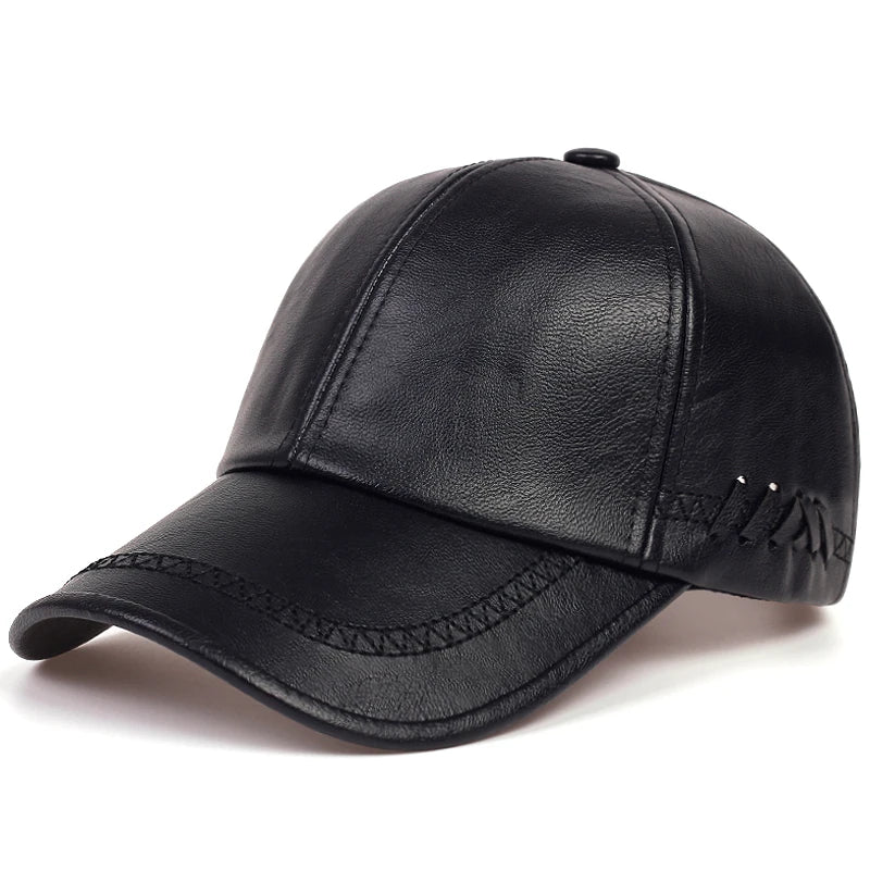 Solid Genuine Leather Snapback Baseball Cap