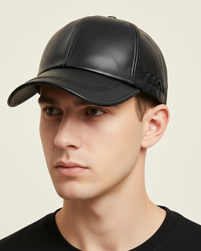 Solid Genuine Leather Snapback Baseball Cap