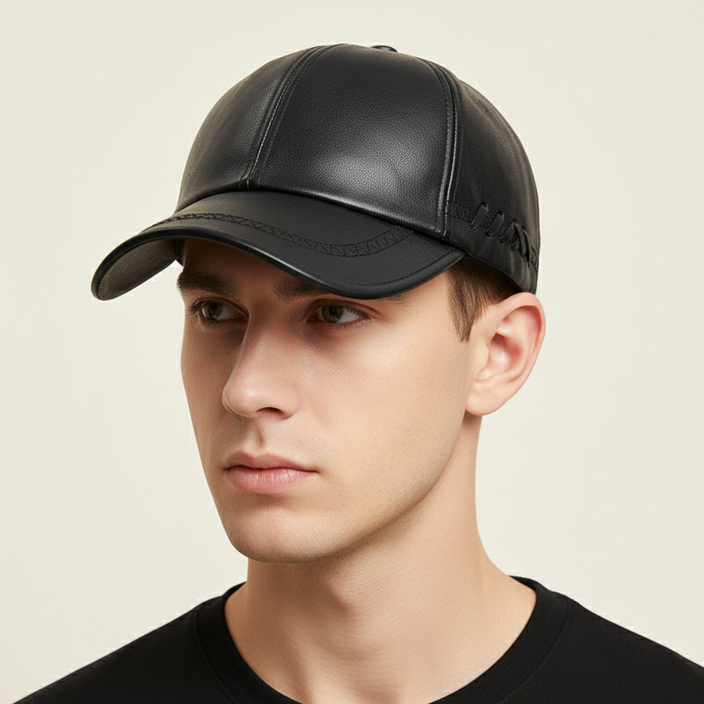 Solid Genuine Leather Snapback Baseball Cap
