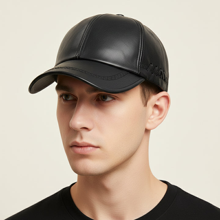 Solid Genuine Leather Snapback Baseball Cap-HighTouch