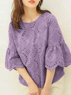 Elegant Hollow-Out Lace Blouse-HighTouch