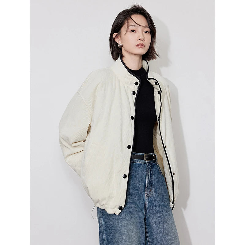 Contrast-Colour Spliced Thick Cotton Women’s Winter Long Coat-HighTouch