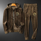 Men’s Gold Velvet Tracksuit – Hooded Zip Jacket & Joggers-HighTouch