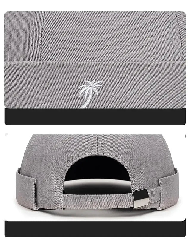 Vintage Washed Cotton Brimless Beanie Hat – Embroidered Coconut Tree (Unisex Adjustable)