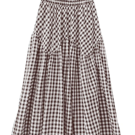 Plaid Printed Ruffle Maxi Skirt