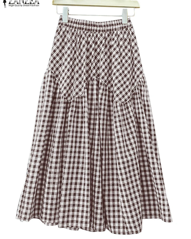 Plaid Printed Ruffle Maxi Skirt