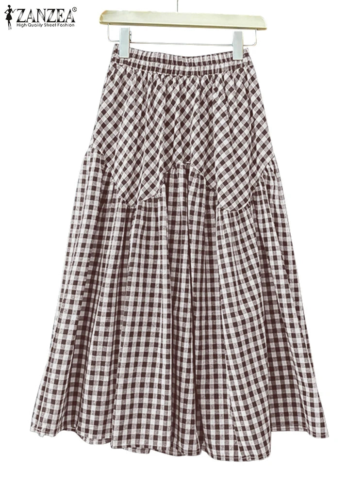 Plaid Printed Ruffle Maxi Skirt-HighTouch