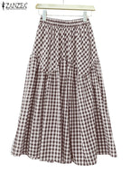 Plaid Printed Ruffle Maxi Skirt-HighTouch