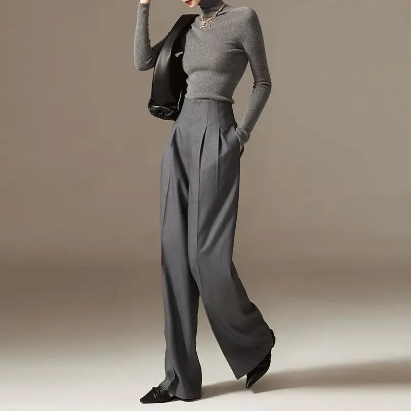 High-Waist Wide-Leg Draped Pants – Sculpting & Sleek Spring Style-HighTouch